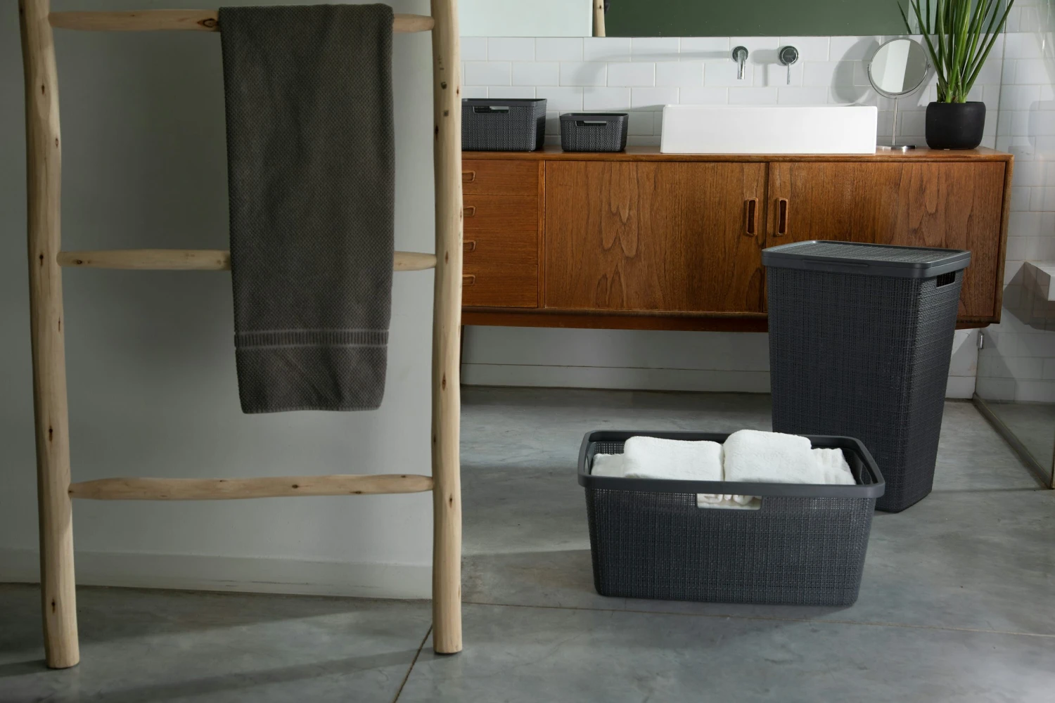 Curver Jute Wasmand 46 Liter Donkergrijs - Afbeelding 3