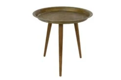Bijzettafel Messing/hout Drie-poot