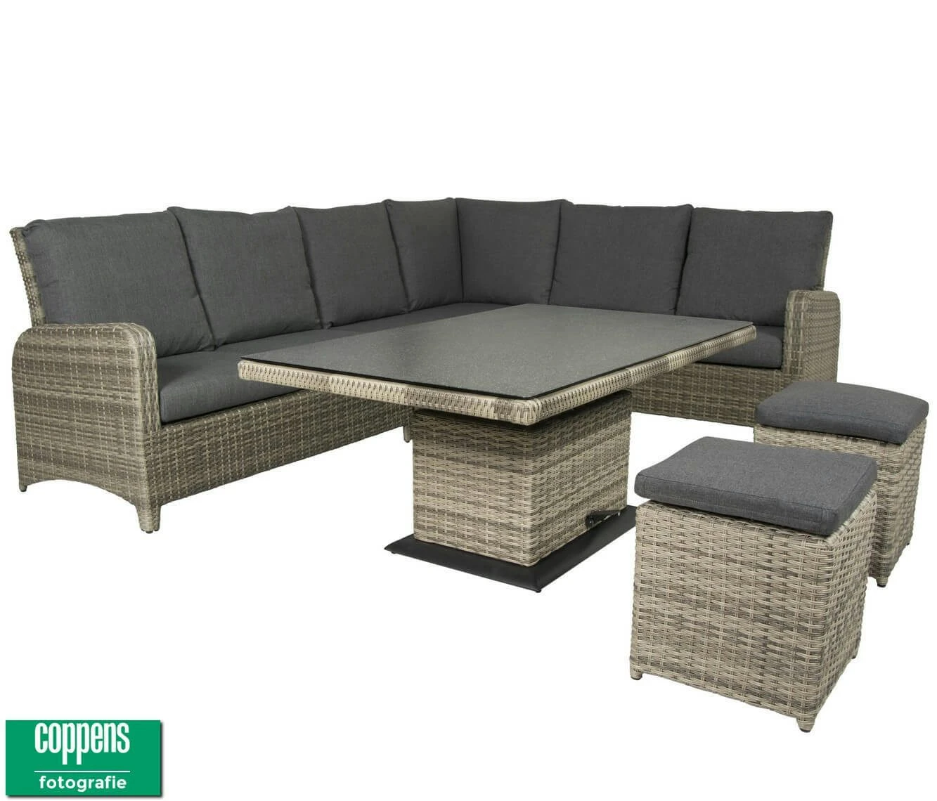 Qopps Aruba Lounge Dining Set Met In Hoogte Verstelbare Tuintafel