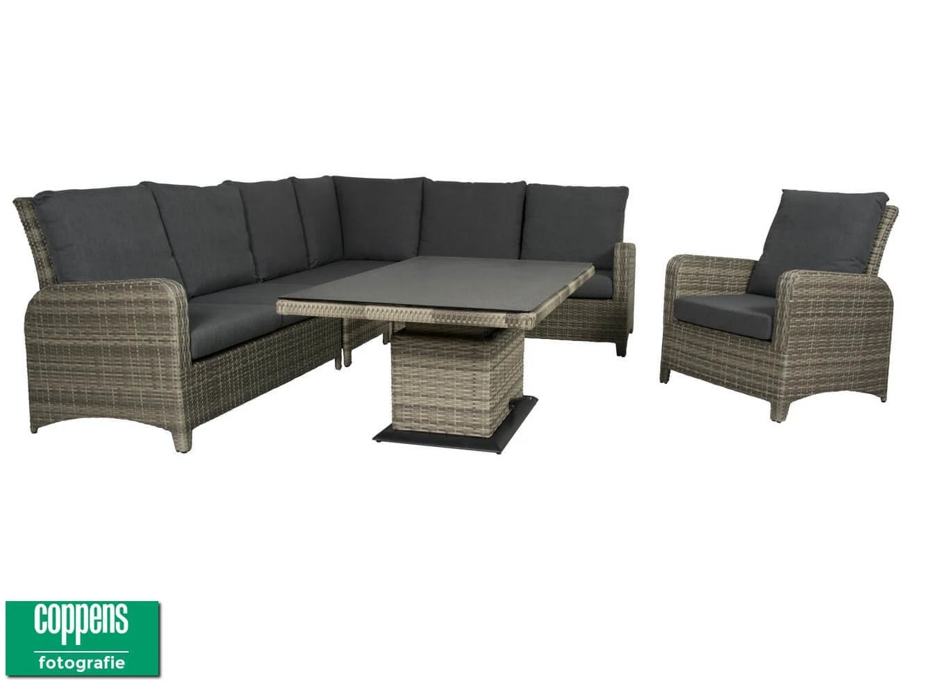 Qopps Aruba Lounge Dining Set Met Sandigo Vario Tafel 140 DH Lichtgrijs