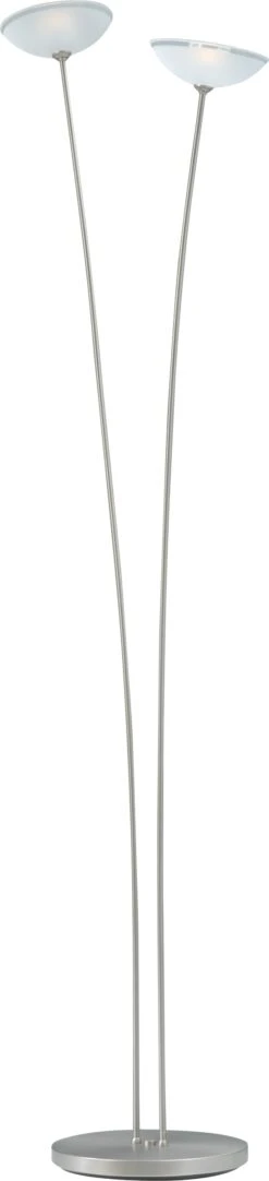 Vloerlamp Melani Nickel, 2 Lichts, H180cm, Met Push Dimmer
