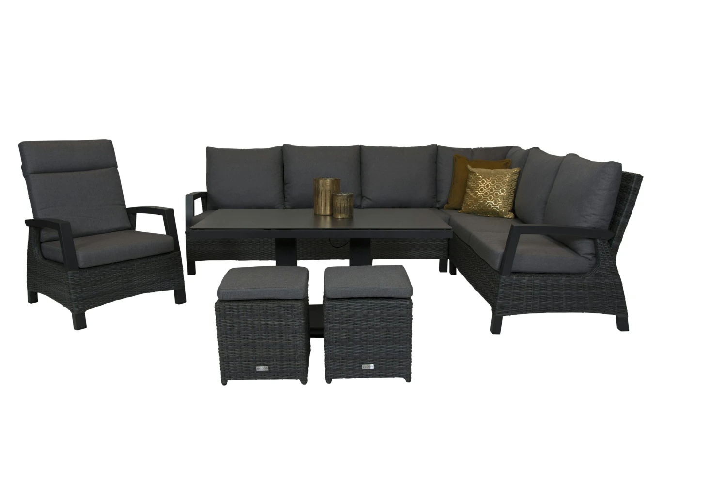 Qopps Darwin Lounge Hoekset Met Lounge Stoel 2 Bijzetkrukjes En Tuintafel Camos - Afbeelding 2