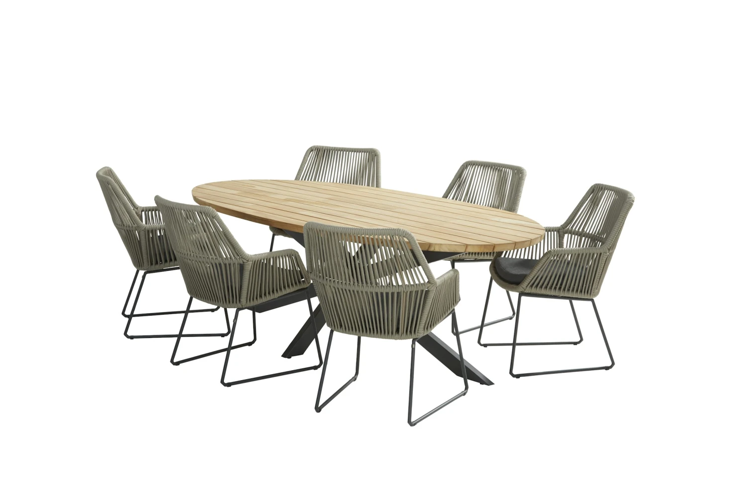 4SO Prado Ellips Teak Tuintafel Met Ramblas Dining Tuinstoel