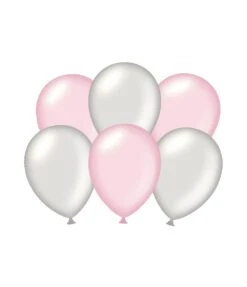 Ballonnen Metallic Zilver En Licht Roze 6 Stuks