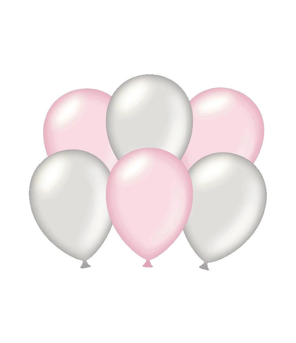 Ballonnen Metallic Zilver En Licht Roze 6 Stuks