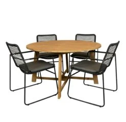 Alexander Teak Tuintafel 130 Rond Met 4SO Elba Stapel Tuinstoel
