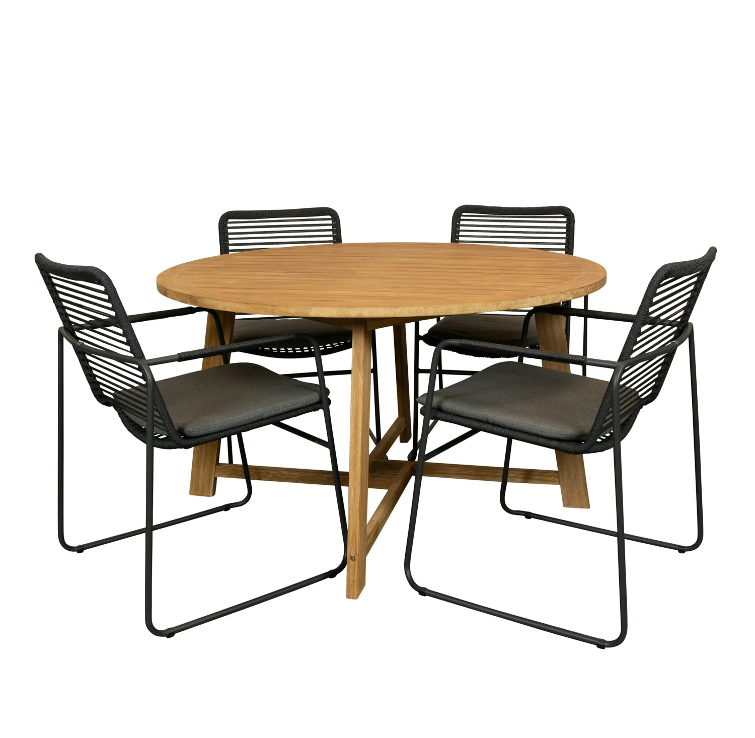 Alexander Teak Tuintafel 130 Rond Met 4SO Elba Stapel Tuinstoel