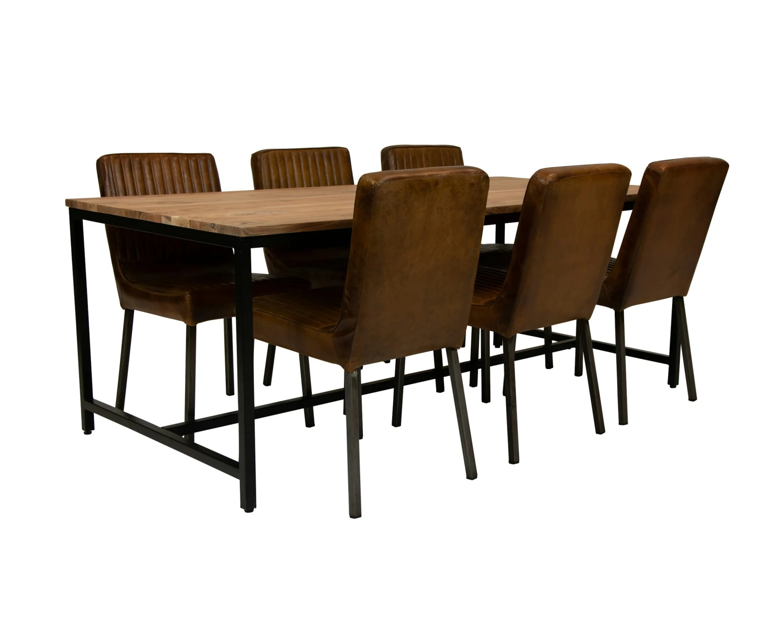 Eethoek Met 6 Leren Stoelen Brayn Met Eettafel Monaco - Afbeelding 2