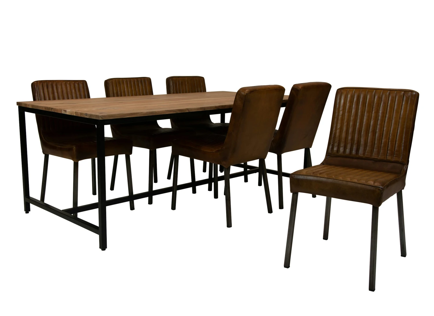 Eethoek Met 6 Leren Stoelen Brayn Met Eettafel Monaco
