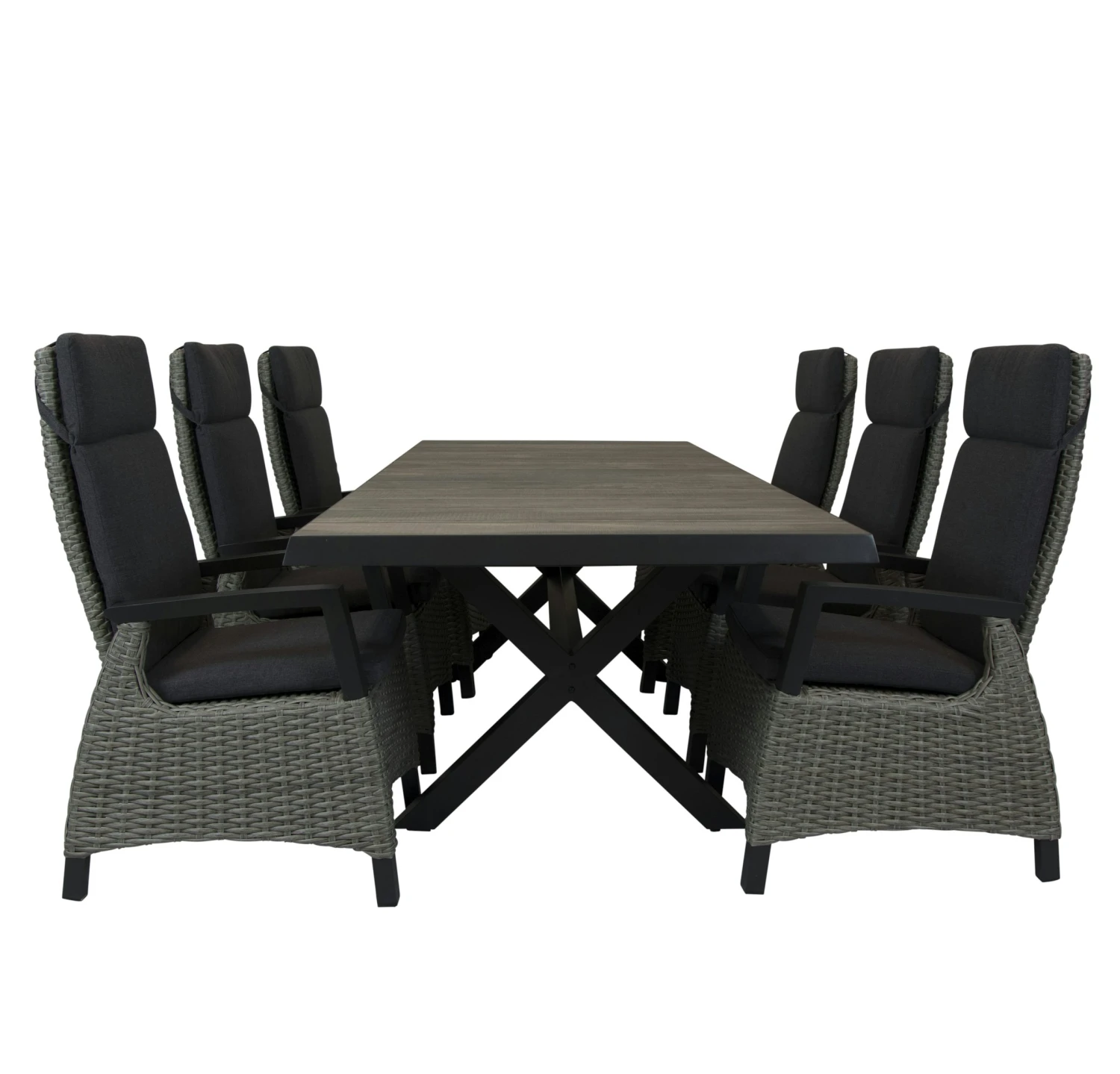 Qopps Ottowa Uitschuif Tafel 205/265 X 100 Antraciet Met Orlon Verstelbare Tuinstoel