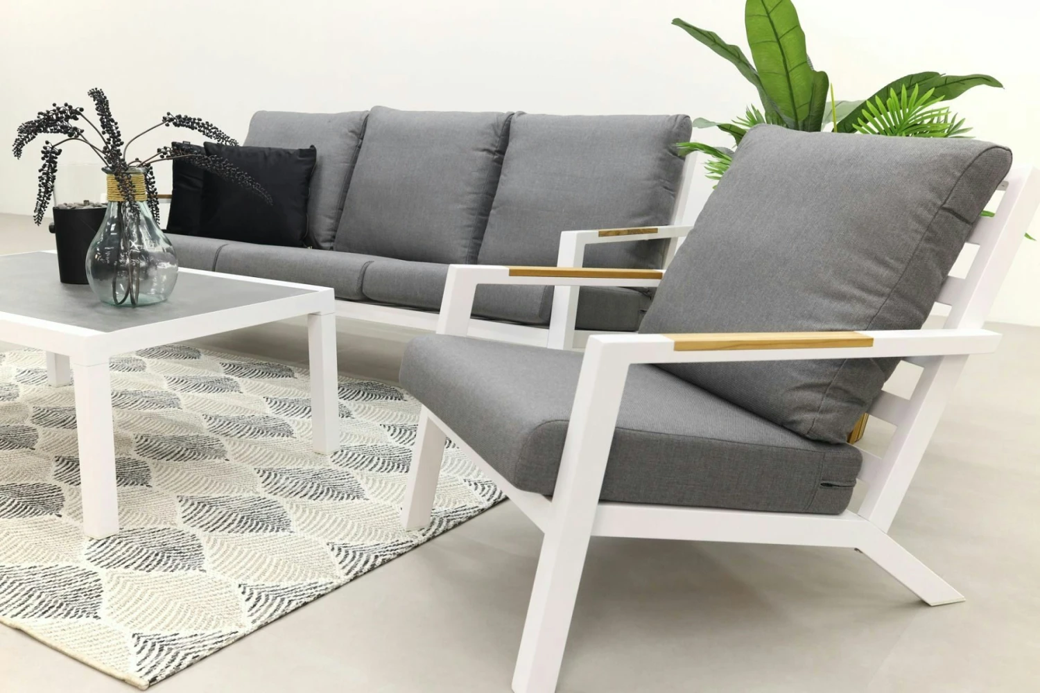 Qopps Ascon 3-zits Bank, 2 Loungestoelen Met Atlanta Koffietafel Wit - Afbeelding 3